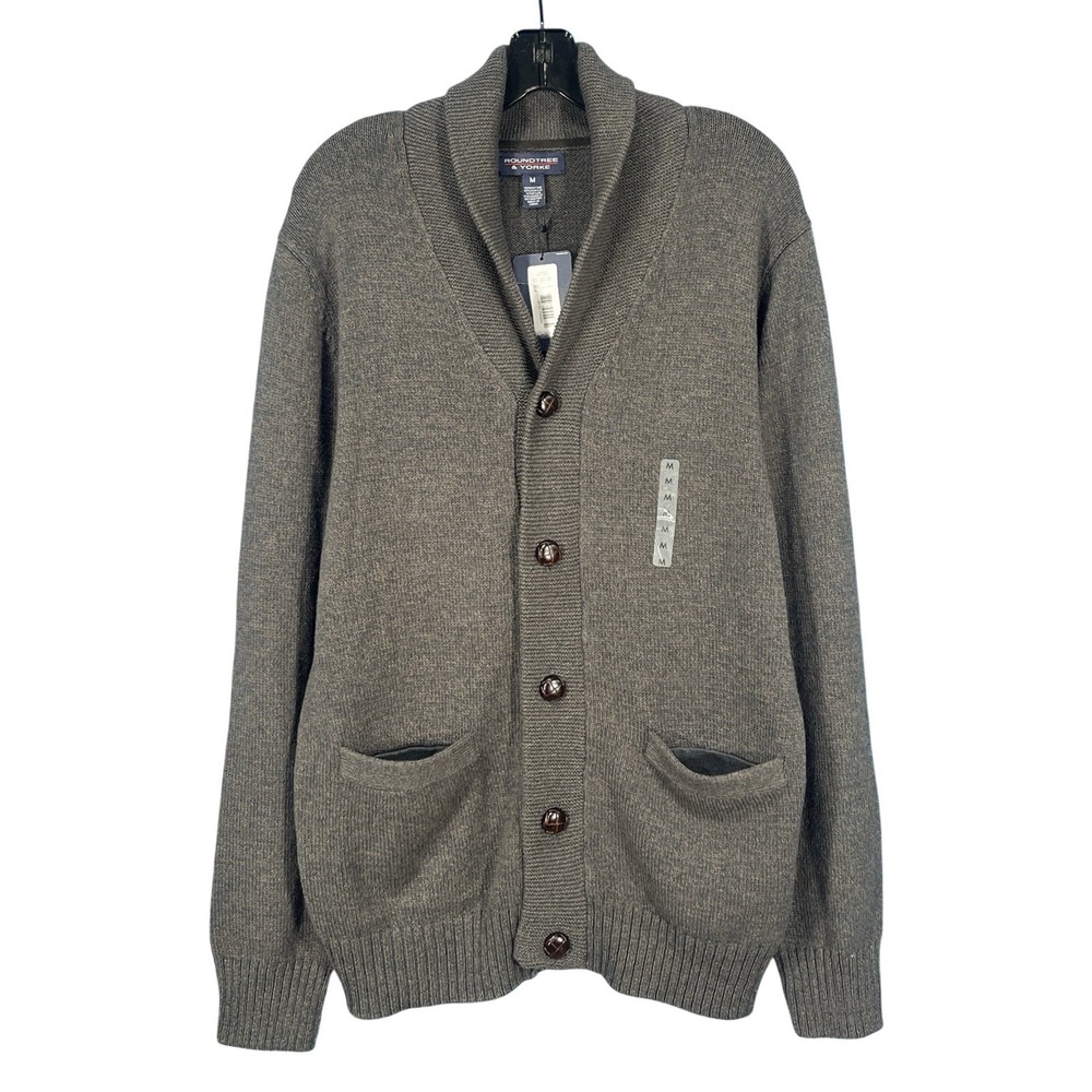 NWT ROUNDTREE & YORKE Dark Gray ELBOW PATCHES Grandpa/Hipster BUTTON Sweater M